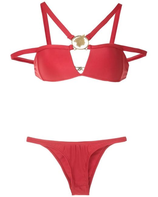 Amir Slama Red Metallic Embellishment Bikini Set
