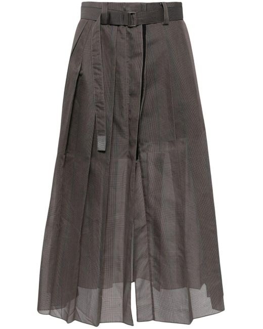 Sacai Gray Belted Pleated Midi Skirt