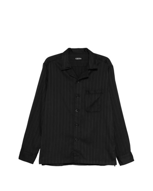 Tom Ford Black Pinstripe-Pattern Pocket Shirt for men