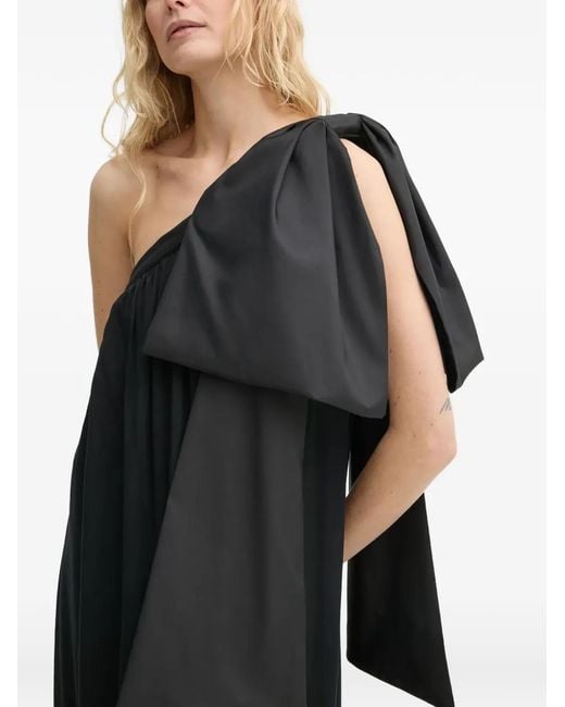 Sleeper Black Bow One-Shoulder Midi Dress