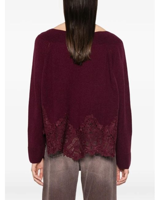 Ermanno Scervino Purple Lace-Embellished Boat-Neck Sweater