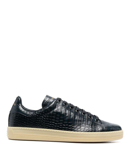 Tom Ford Leather Logo Croc-effect Sneakers in Blue for Men | Lyst UK