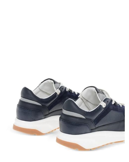 Moorer Blue Hopian Suede-Insert Lace-Up Sneakers for men