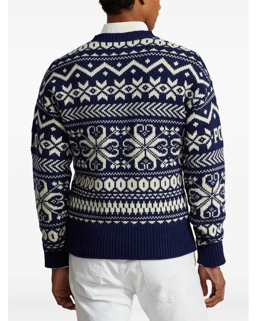 Polo Ralph Lauren Blue Fair Isle Logo-Intarsia Sweater for men