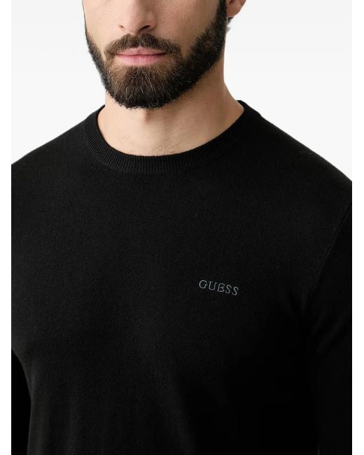 Guess Black Logo-Embroidered Sweater for men
