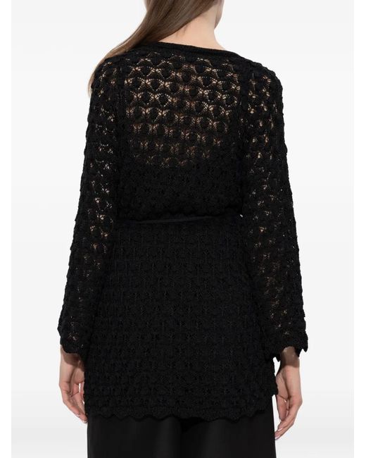 Akep Black Open-Knit Tie-Waist Cardigan