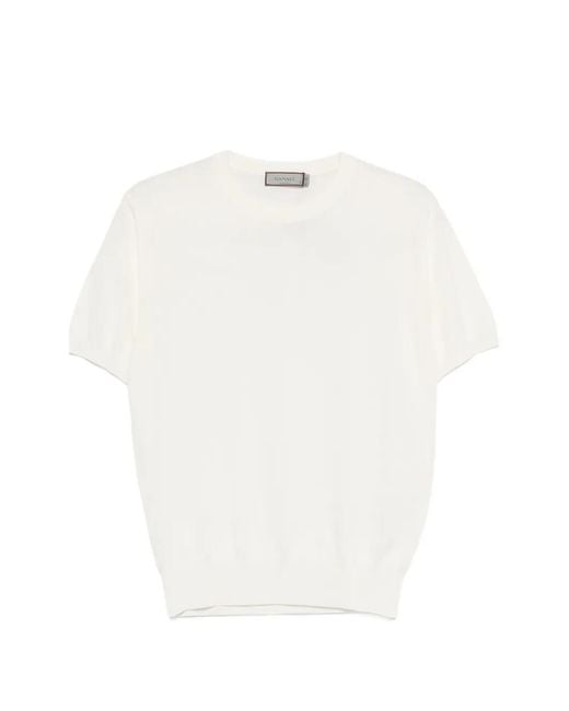 Canali White Short-Sleeve Knitted T-Shirt for men