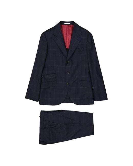 Brunello Cucinelli Blue Windowpane-Check Wool Suit for men