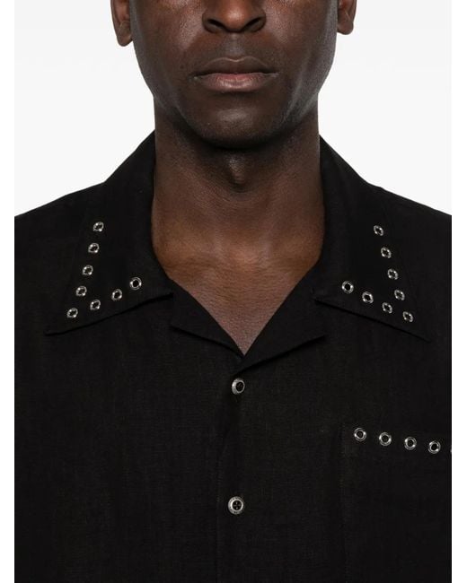 John Richmond Black Eyelet-Embellished Short-Sleeve Shirt for men