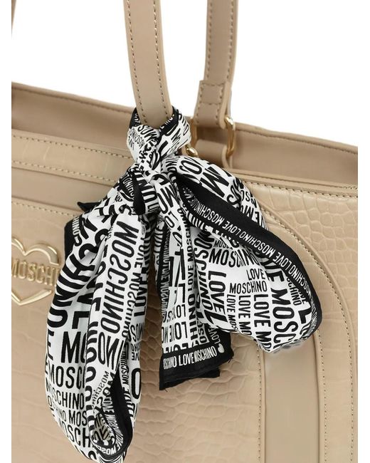 Love Moschino Natural Crocodile-Effect Tote Bag