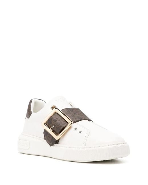 Bally White Monogram-Pattern Buckled Sneakers
