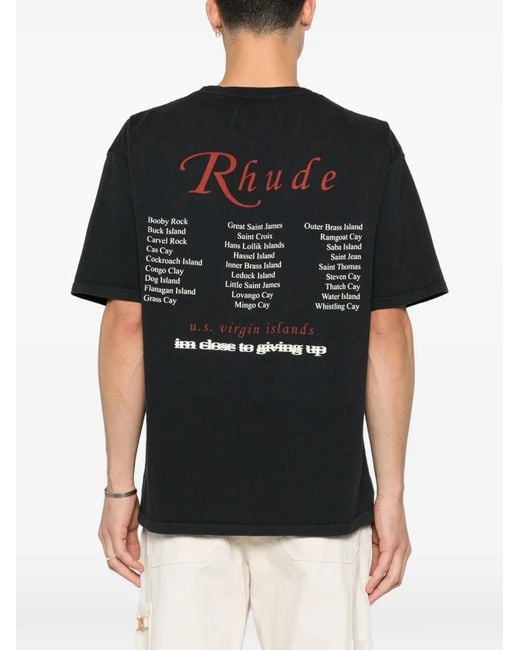 Rhude Black Graphic-Print T-Shirt for men