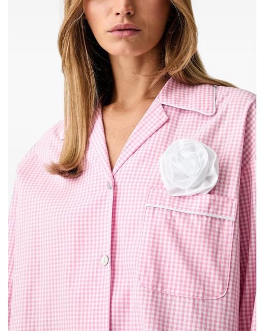 Sleeper Pink Gingham Floral-Appliqué Pajama Top