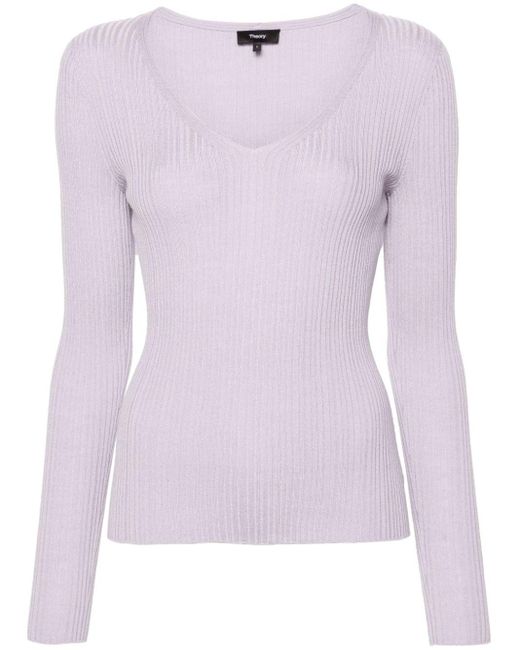 Theory Purple V-neck Knitted Top
