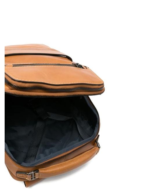 Piquadro Brown Multi-Pocket Leather Backpack for men