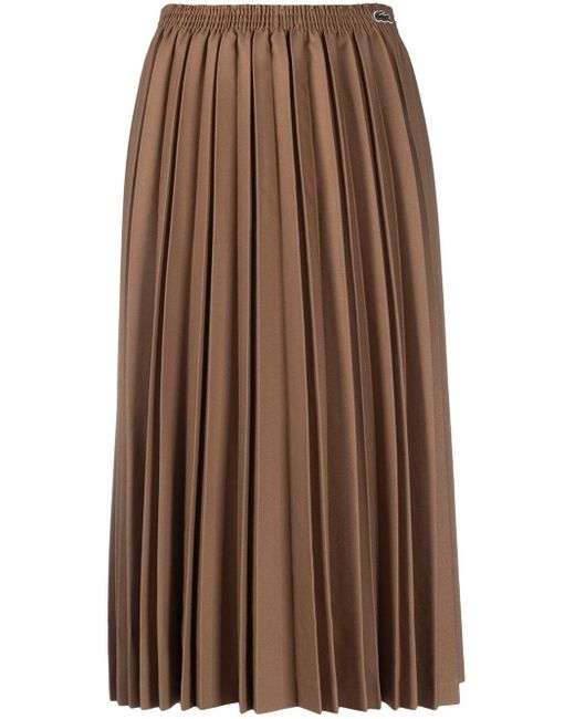 Lacoste Brown Logo-patch Pleated Midi Skirt