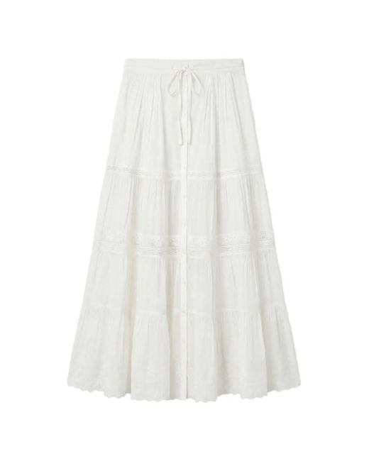 Vanessa Bruno White Caravelle Lace-Trim Tiered Maxi Skirt