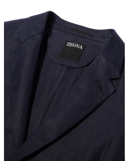 Zegna Blue Pure Linen Single-Breasted Jacket for men