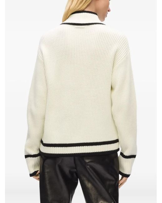 Karl Lagerfeld White Logo-Embroidered Ribbed Knit Sweater
