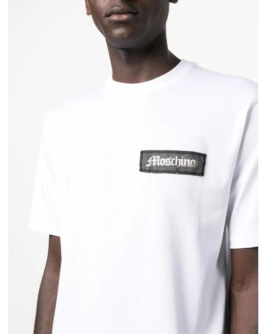 Moschino White Logo-Patch Cotton T-Shirt for men