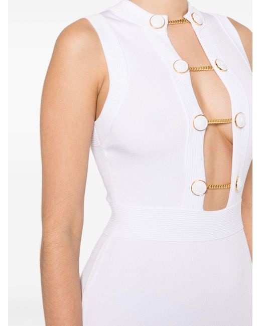 Elisabetta Franchi White Chain-link Knitted Midi Dress