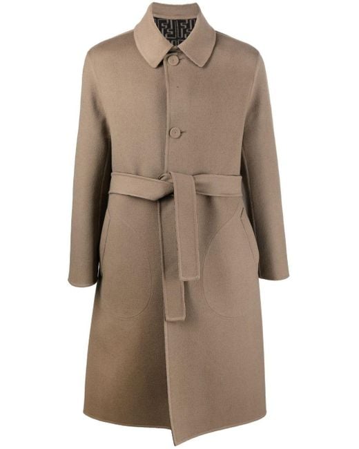 Fendi Brown Belted Wool Coat for men