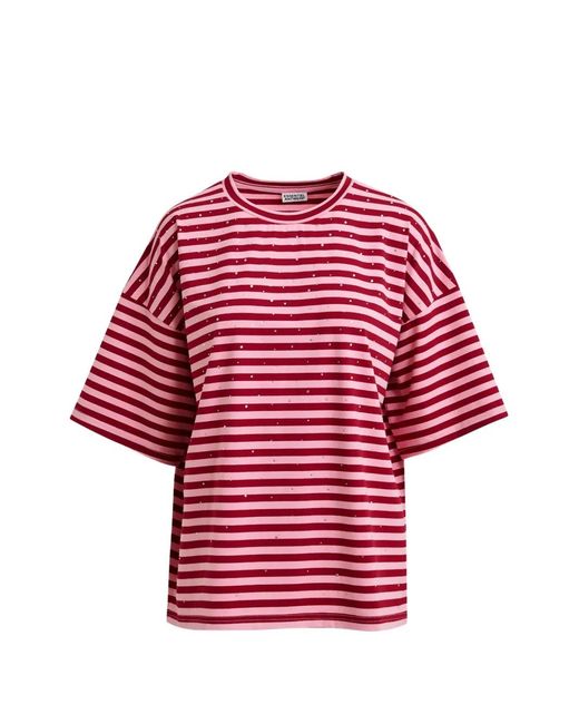 Essentiel Antwerp Red Striped Rhinestone-Embellishment T-Shirt