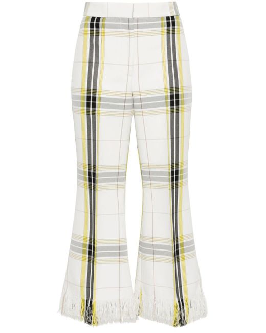 MSGM White Plaid Cropped Flared Trousers