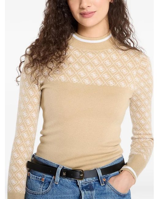 Guess Blue Monogram-Pattern Mock-Neck Top