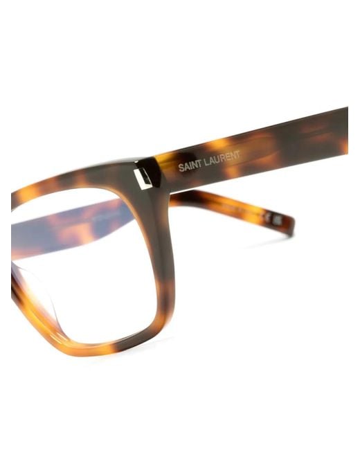 Saint Laurent Brown Tortoiseshell-Effect Square-Frame Glasses