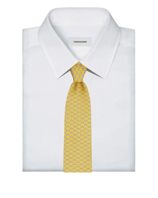 Ferragamo Yellow Terrier Print Silk Tie for men