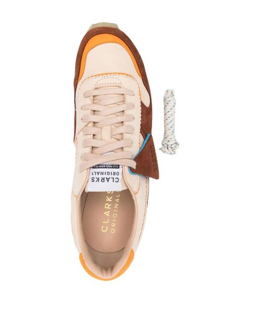 Clarks Brown Colour-Block Panelled Low-Top Sneakers for men