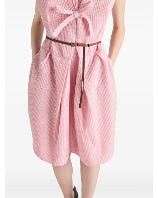 Robe Plissée À Détail De Nœud Prada en coloris Pink