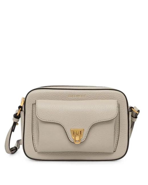 Coccinelle Gray Small Beat Grained Leather Shoulder Bag