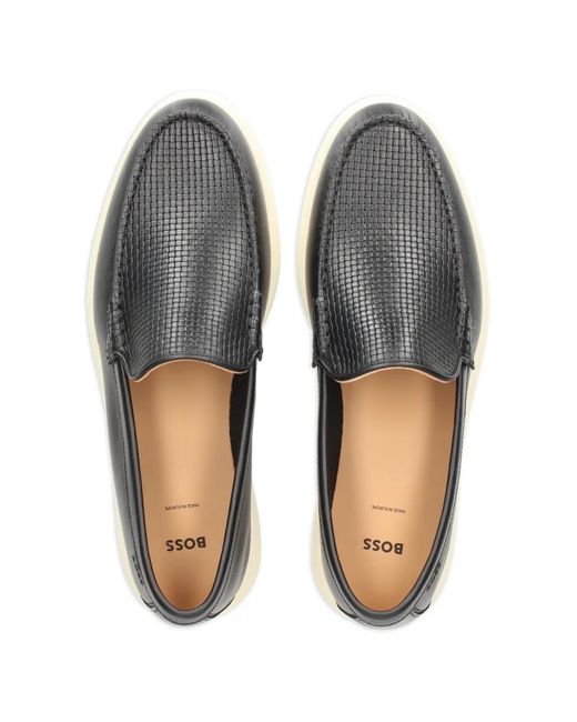 Boss Black Woven-Panel Loafers for men