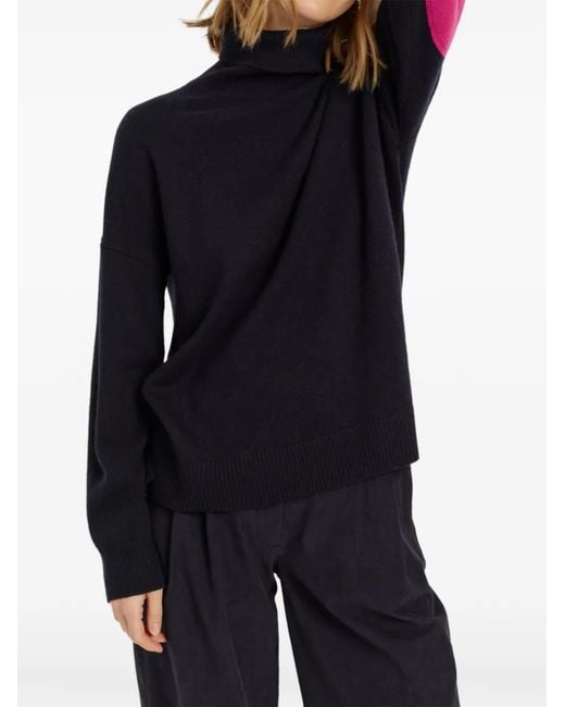 Chinti & Parker Blue Elbow-Patch Roll-Neck Sweater
