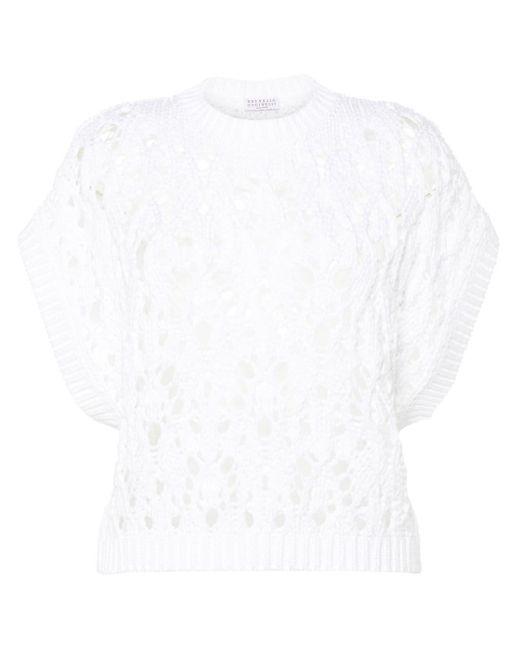 Short-sleeve knitted top Brunello Cucinelli de color White