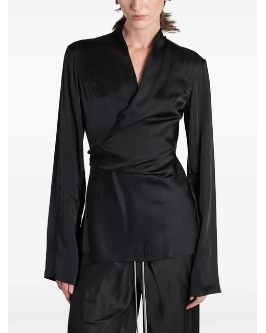 Rick Owens Black Wrap-Style Long-Sleeve Blouse
