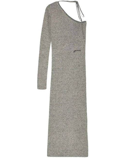 Ganni Gray Sparkle One-Sleeve Dress