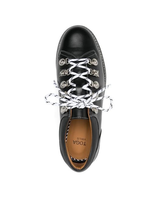 Toga Virilis Black Eyelet-Detail Leather Lace-Up Derby Shoes for men