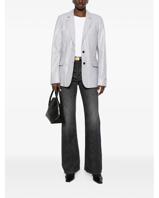 Desa Nineteenseventytwo Gray Flap Leather Blazer