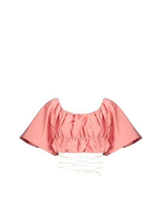 Ellery Pink Balloon-Sleeve Cropped Top