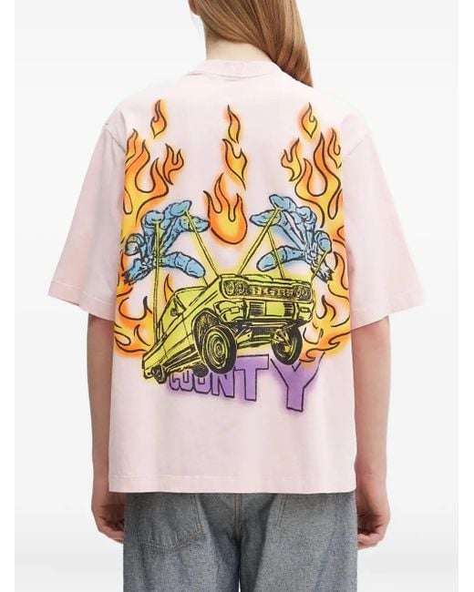 Marcelo Burlon White Flame-Print Car-Graphic T-Shirt for men