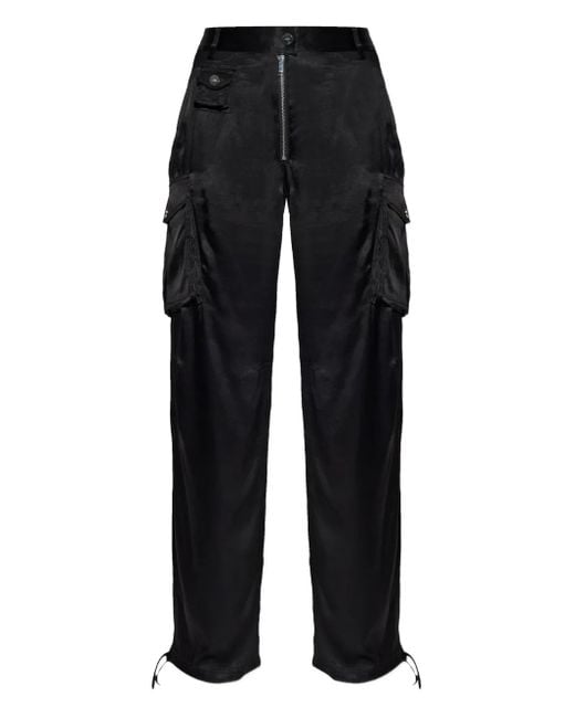 Ganni Black Satin Cargo Trousers