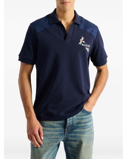 Balmain Blue Embroidered Insect Polo for men