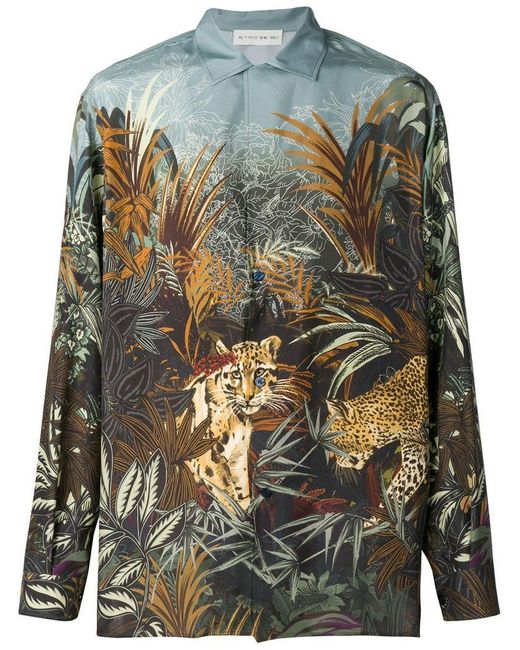 Etro Brown Jungle-print Shirt for men