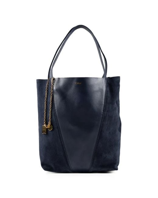 Chloé Blue Spin Panelled Leather Tote Bag