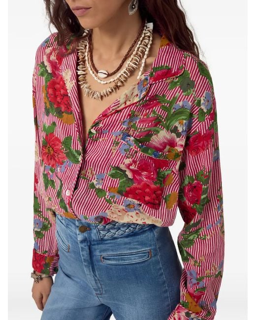 MAISON HOTEL Red Piti Floral-Print Striped Shirt