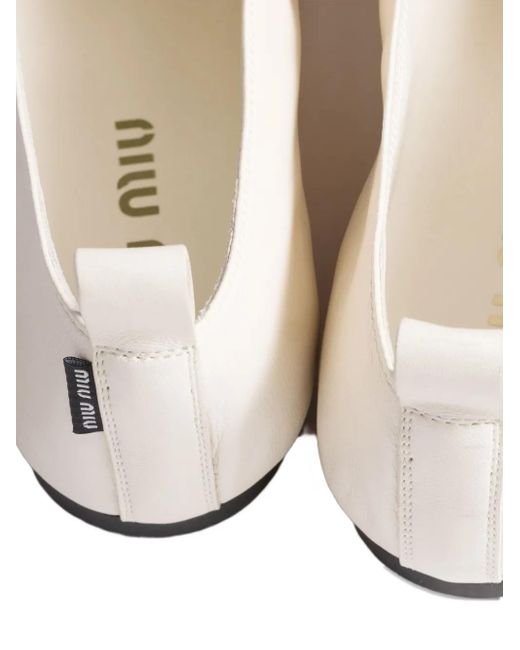 Miu Miu Natural Bow-Detail Ballet Flats