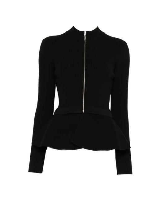 Juun.J Black Ribbed Peplum Cardigan